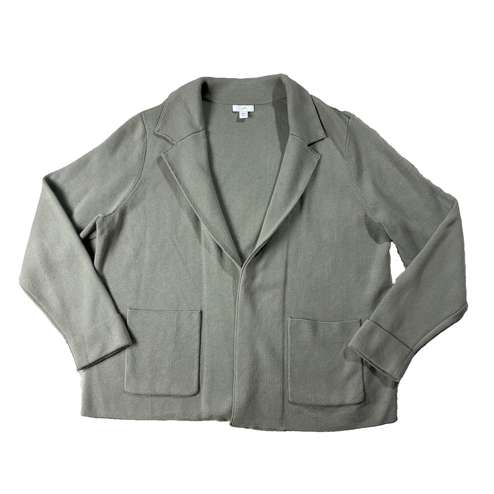J Jill Knit Blazer Cardigan Jacket Sage Green Women's L Petite Quiet Luxury